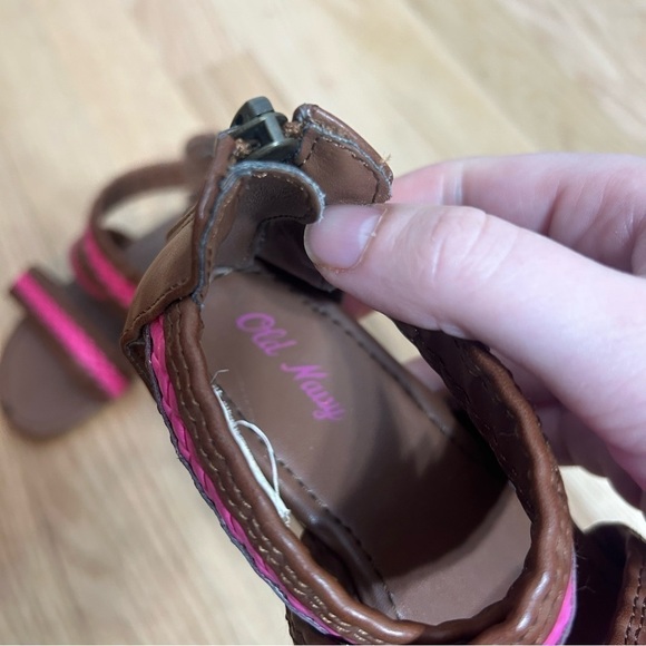 Old Navy Gladiator Sandals Sz 10 Brown Pink Open Toe Kids Toddler Girls - Picture 7 of 8